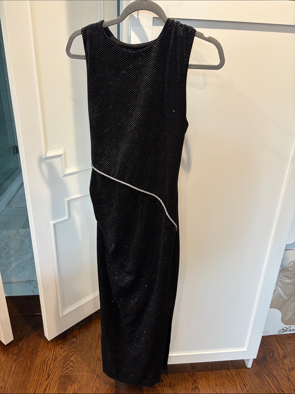 Zara Black One-Shoulder Evening Dress with Silver Piping